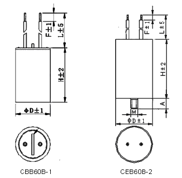 CBB60 Capacitor flexible solid wire plastic can,M8 Stud